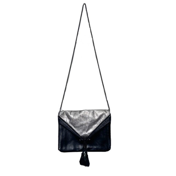 Embrazio Black Silver Leather Envelope Crossbody Clutch Bag - Picture 1 of 6